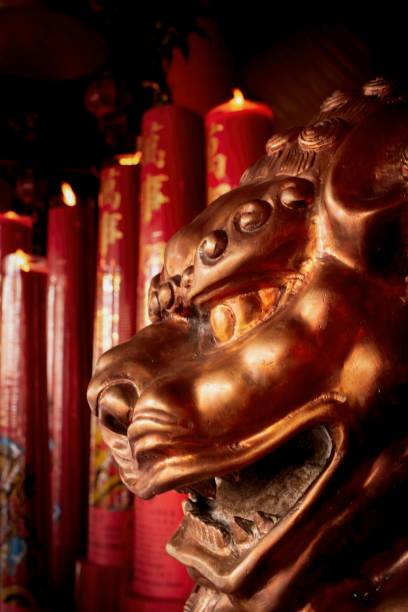 Golden Lion statue in Chinese temple