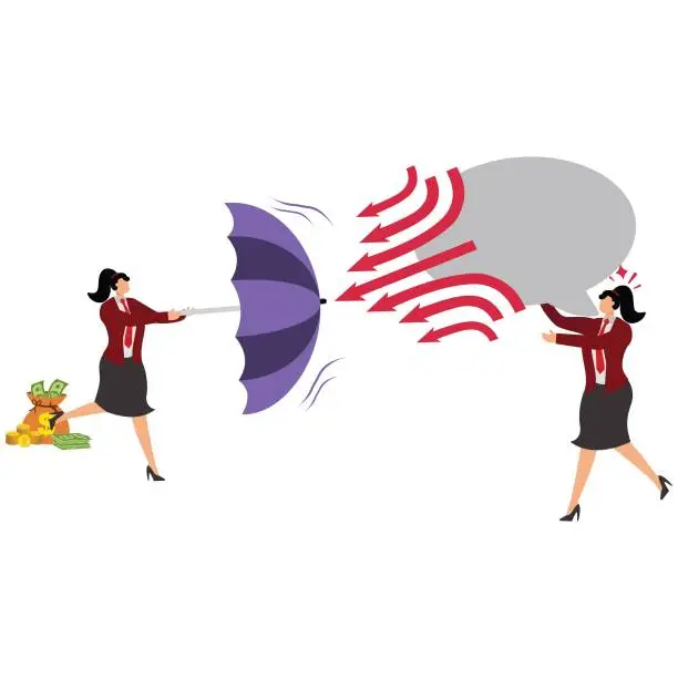 Vector illustration of One woman holding a umbrella and one angry man shouting