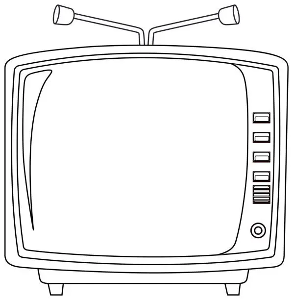 Vector illustration of Black and white drawing of a vintage TV