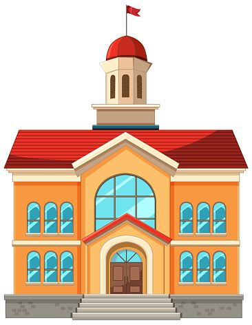 Colorful vector of a traditional schoolhouse facade