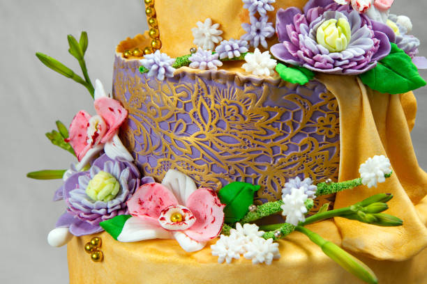 Flowers on the cake close-up.