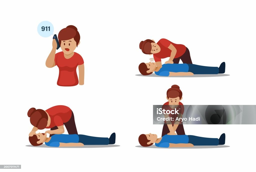 Cpr Quick Video Cpr Steps Instruction Illustration Vector Stock Illustration - Download ...