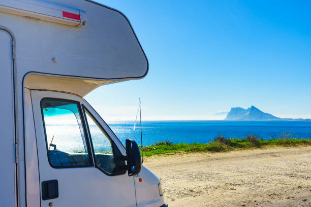 istock Caravan on spanish coast, Gibraltar rock on horizon 2007016219