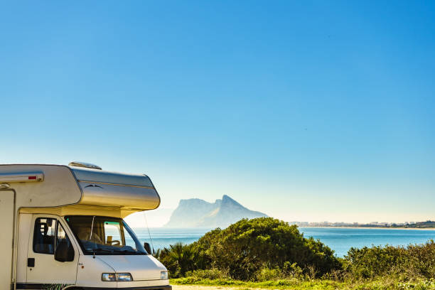 istock Caravan on spanish coast, Gibraltar rock on horizon 2007020980