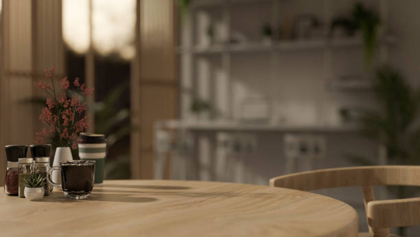 istock A display space on a wooden table in a modern, minimal cafe. 2007026850