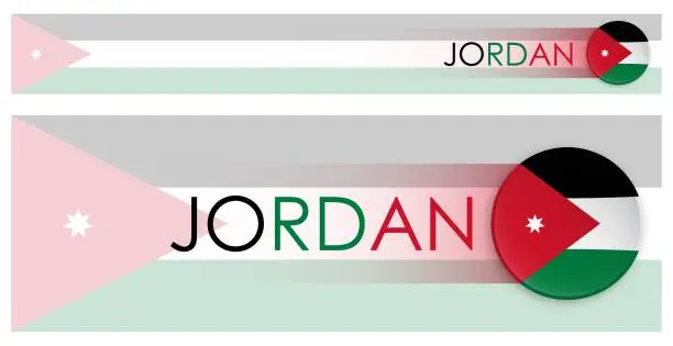 Vector illustration of Jordan flag horizontal web banner in modern neomorphism style. Webpage Jordan country header button for mobile application or internet site. Vector