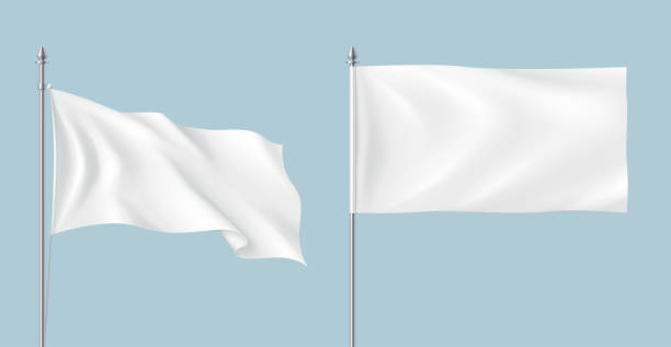 Flattering and plain mockup flags realistic illustration set Flattering and plain mockup flags realistic vector illustration set. Fabric signs for business advertising 3d models on blue background h2o model stock illustrations