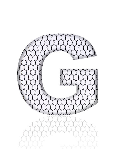 Close-up of three-dimensional rusty wire mesh alphabet letter G on white background.