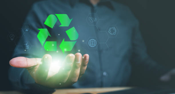 a man of hands hold the eco, recycle HUD, around that environment icon put in hexagon symbolic. eco, ecology, environment, environmental, green, nature, recycling, earth, ecological, reusing. a man of hands hold the eco, recycle HUD, around that environment icon put in hexagon symbolic. earth first aid stock pictures, royalty-free photos & images