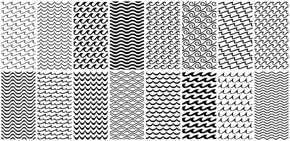 Set of seamless geometric wave patterns. Vector backgrounds.
