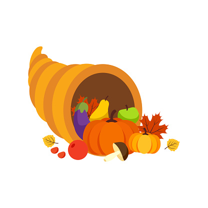 Simple Flat Design of Harvest Cornucopia Cornucopia for Thanksgiving Theme Illustration.