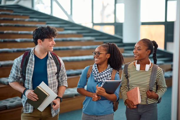 istock Multiracial group of happy college students talking in lecture hall. 2007105733