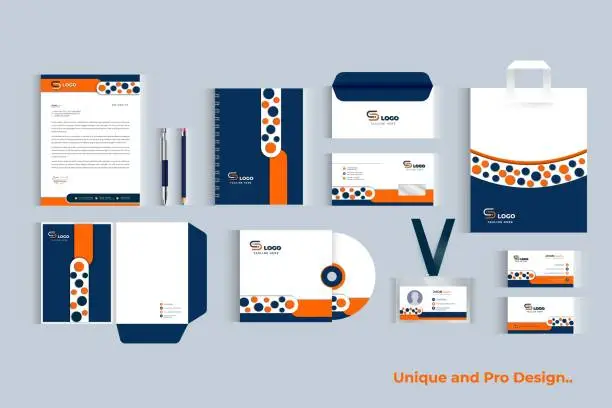 Vector illustration of Business branding identity with office stationery items and objects Mockup set, Corporate company corporate Identity design on stationery items.