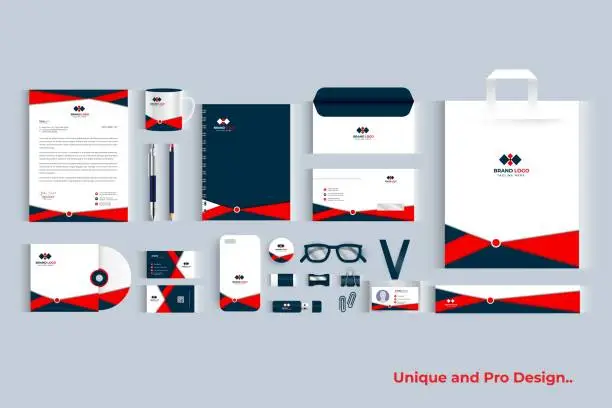 Vector illustration of Business branding identity with office stationery items and objects Mockup set, Corporate company corporate Identity design on stationery items.