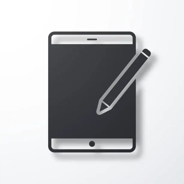 Vector illustration of Tablet PC with pen. Icon with shadow on white background