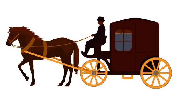 Vector illustration of Beautiful vintage carriage with horse, vector illustration