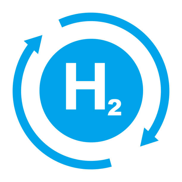 ilustrações, clipart, desenhos animados e ícones de ícone de hidrogênio e setas giratórias. energia renovável. h2. vetor. - hydrogen bonding