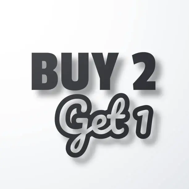 Vector illustration of Buy 2 Get 1. Icon with shadow on white background