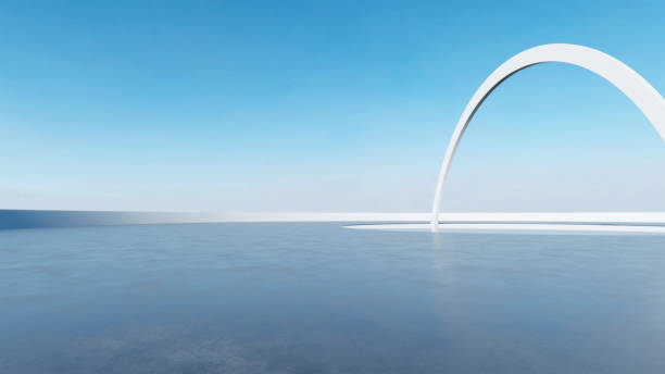 3d render of abstract futuristic architecture with concrete floorr, arch