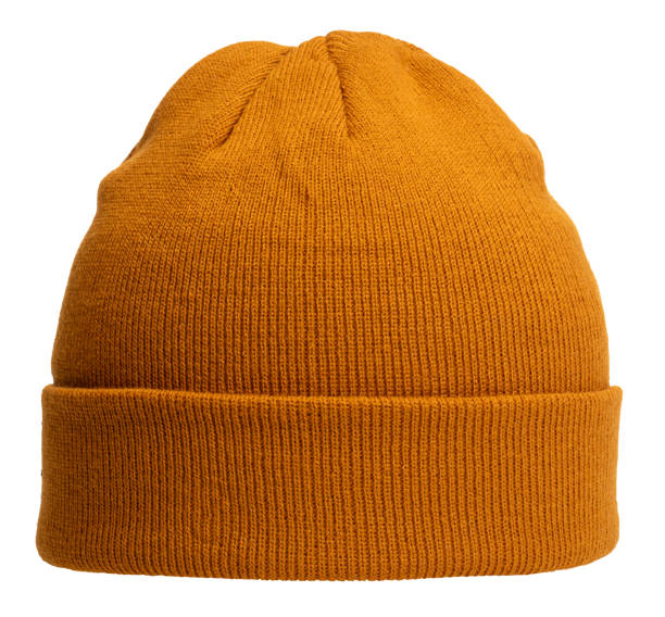 Mustard Yellow Knit Beanie Isolated on White