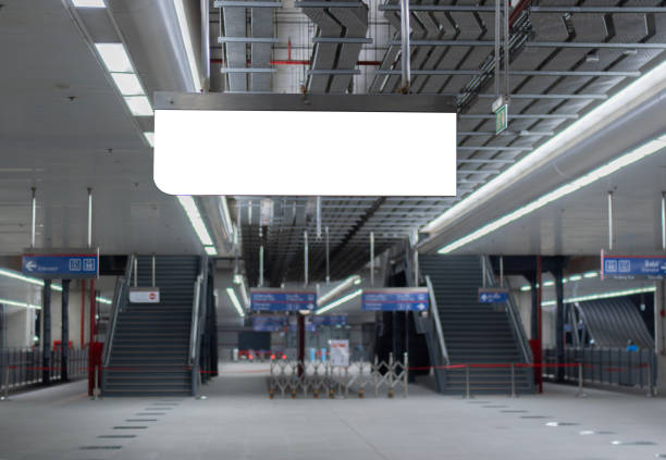 Mock up Poster media template Ads display in Subway station stairs. Copy space, selective focus, Ads concept.