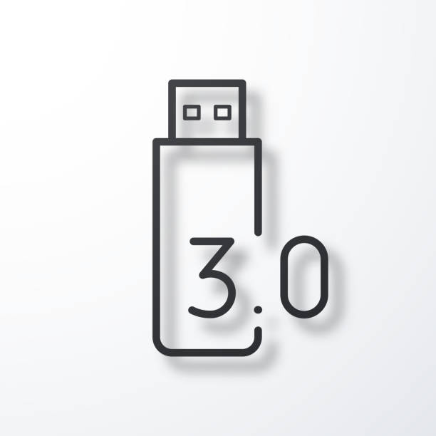 ilustrações de stock, clip art, desenhos animados e ícones de usb 3.0 flash drive. line icon with shadow on white background - memories memory card technology storage compartment