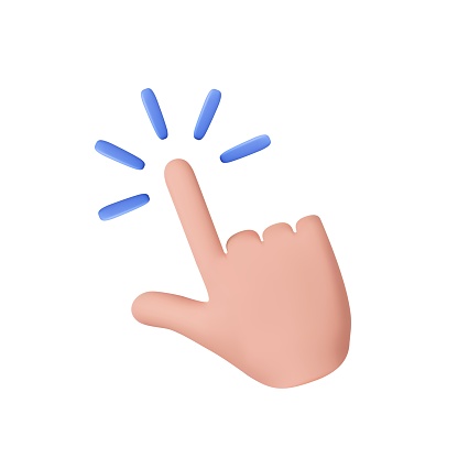 3d touch screen, hand pointing gesture, click symbol. 3d rendering. Vector illustration