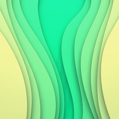 Modern and trendy background. Fluid abstract design with wave shapes and beautiful color gradient in a paper cut style. This illustration can be used for your design, with space for your text (colors used: Yellow, Beige, Orange, Green). Vector Illustration (EPS file, well layered and grouped), square format (1:1). Easy to edit, manipulate, resize or colorize. Vector and Jpeg file of different sizes.
