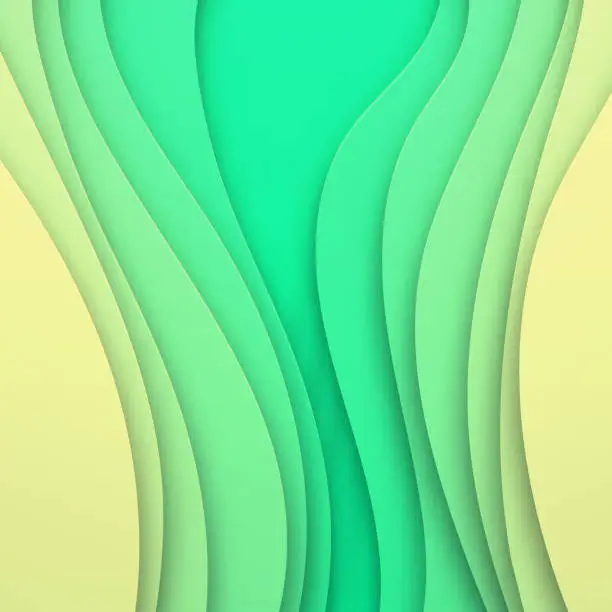 Vector illustration of Paper cut background - Green abstract wave shapes - Trendy 3D design