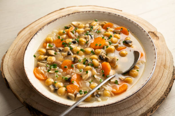 Chickpea soup with rice and vegetables.