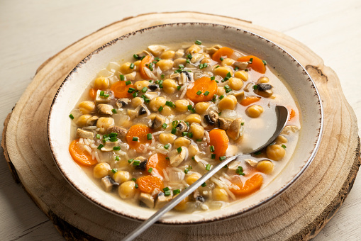 Chickpea soup with rice and vegetables..