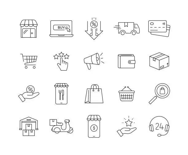 Vector illustration of E-Commerce and Online Shopping Line Icon Set with Editable Stroke