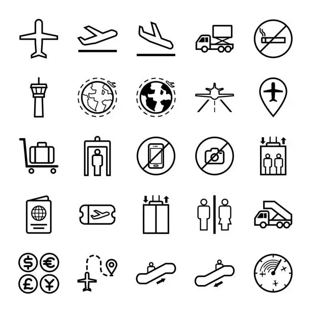 Vector illustration of Set of Airport icons set
