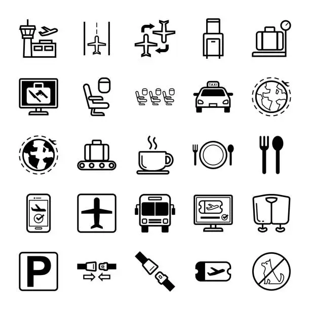 Vector illustration of Set of Airport icons set