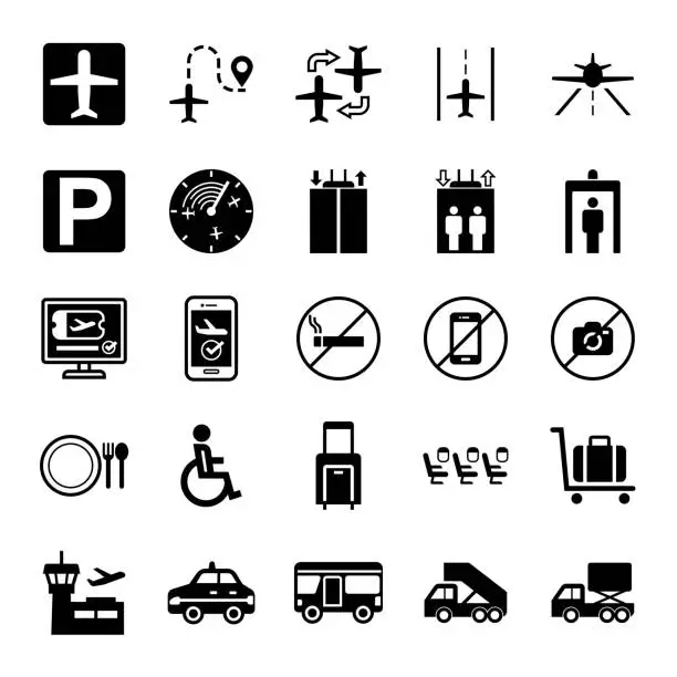 Vector illustration of Set of Airport icons set