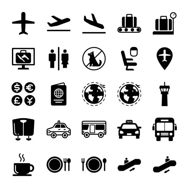 Vector illustration of Set of Airport icons set