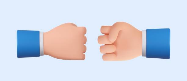 istock 3d cartoon hand and partner giving fist bump hand, 2007195247
