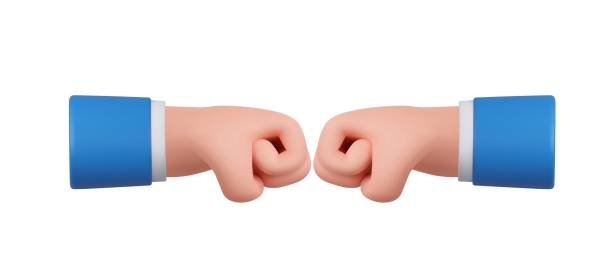 istock 3d cartoon hand and partner giving fist bump hand, 2007197411
