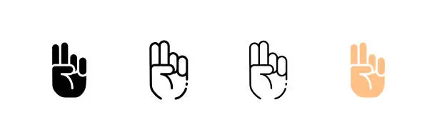 Vector illustration of Two finger hand icons. Different styles, two fingers hand icons, index and middle finger. Vector icons