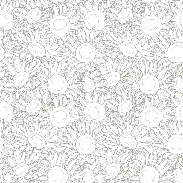 Vector illustration of Sunflower seamless pattern vector line art flower background, floral wallpaper hand drawn