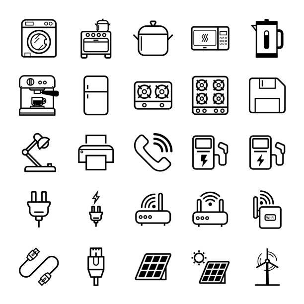 set of electronic icons set - usb flash drive computer mp3 player security stock illustrations