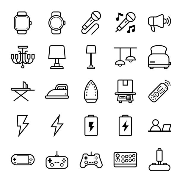 set of electronic icons set - usb flash drive computer mp3 player security stock illustrations