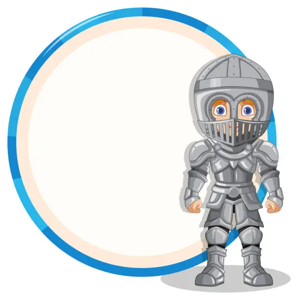 Vector illustration of Cartoon knight with a visor and armor standing.