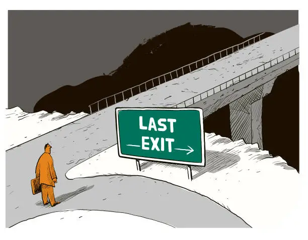 Vector illustration of last exit before the bridge