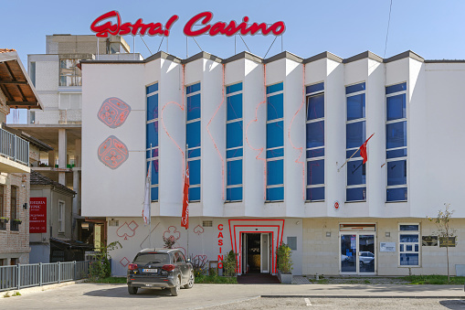 Ohrid, North Macedonia - October 23, 2023: Astral Casino Building at Boulevard of Macedonian Educators.