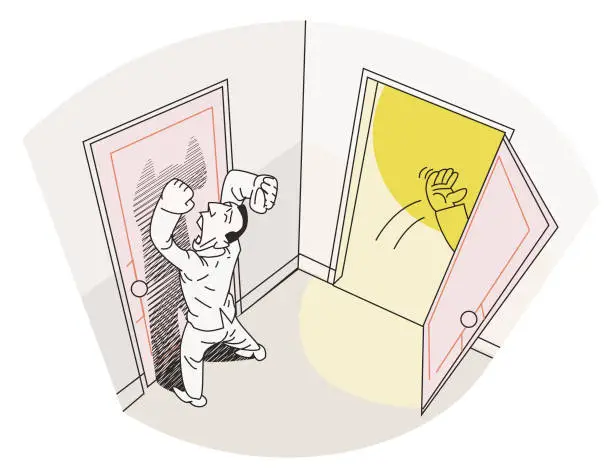 Vector illustration of The man banging on the door is shouting