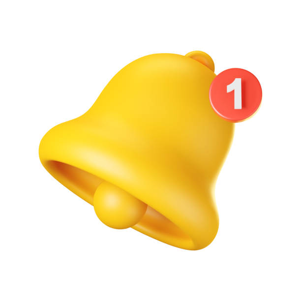 stockillustraties, clipart, cartoons en iconen met 3d notification bell icon isolated on white background. 3d render yellow ringing bell with new notification for social media reminder. realistic vector icon - notificatiepictogram