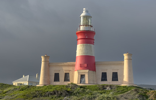 Punta Nariga Lighthouse, country road and seascape. Malpica de Bergantiños, Rías Altas, A Coruña, Spain