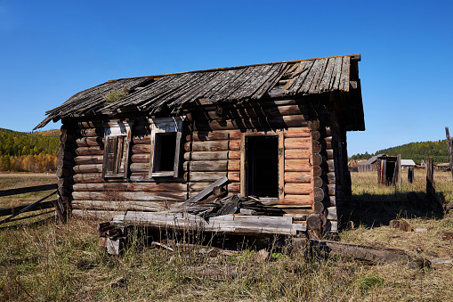 Old run down rustic wooden house in the old gold mining ghost town of Bodie, California.