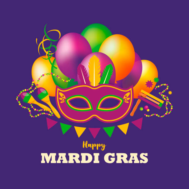 istock Happy Mardi Gras poster with colorful balloons and carnival mask vector illustration 2007319782